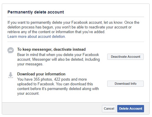 facebook delete account 2